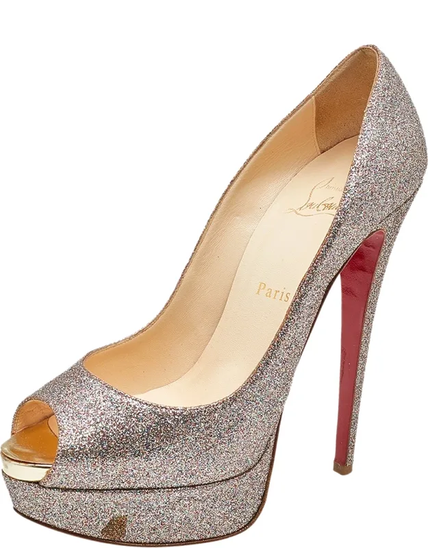 Metallic Multicolor Glitter Peep Toe Platform Pumps