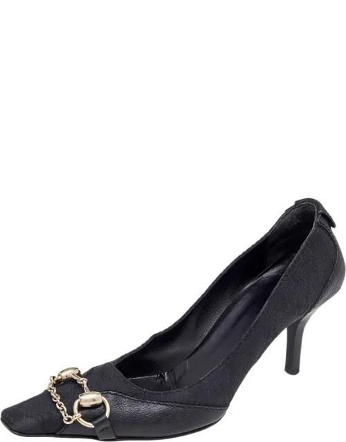 Canvas And Leather Horsebit Pump
