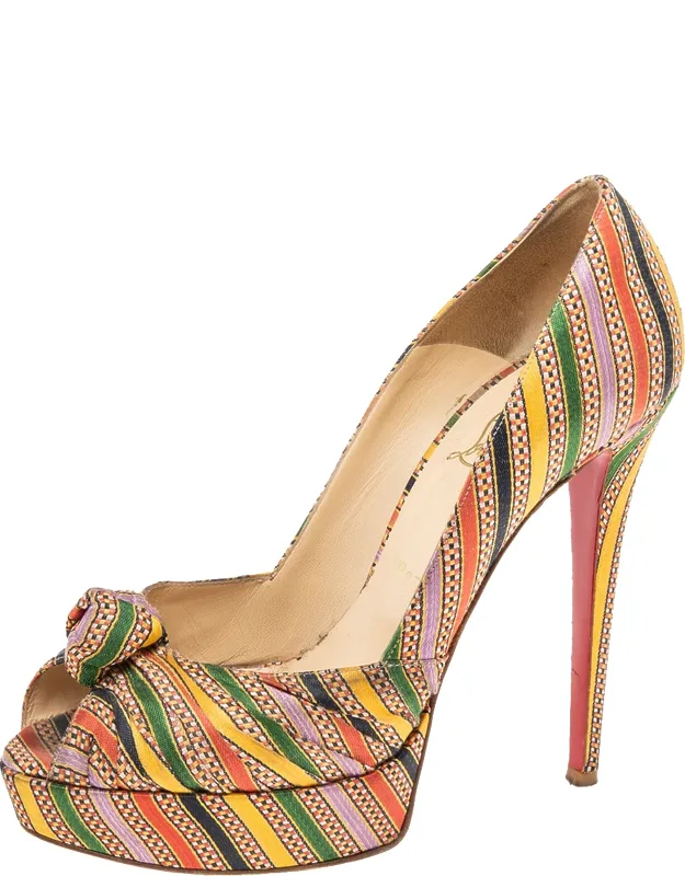 Multicolor Canvas Knotted Greissimo Platform Pumps