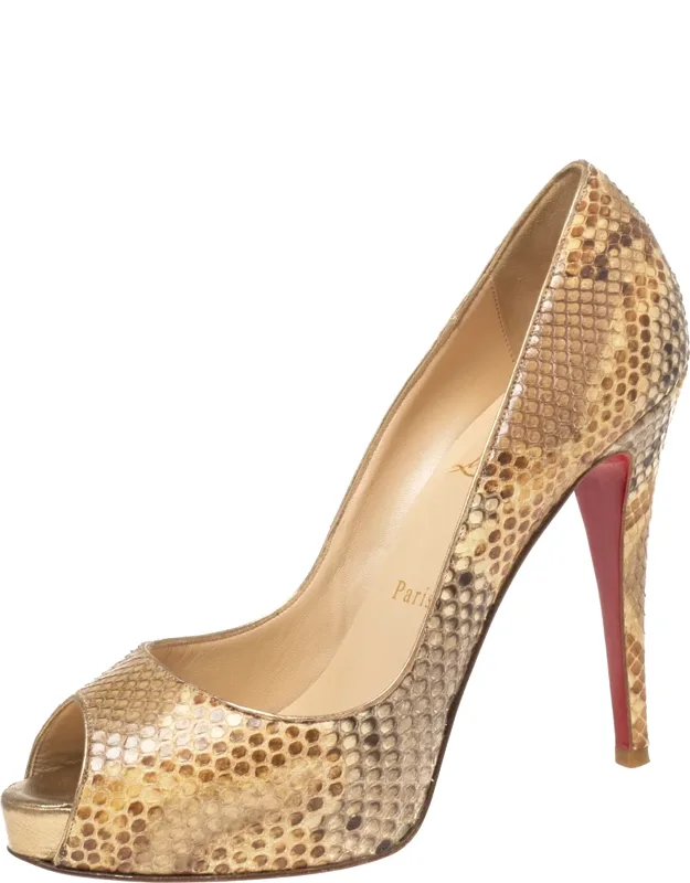Snakeskin Leather Peep-toe Pumps