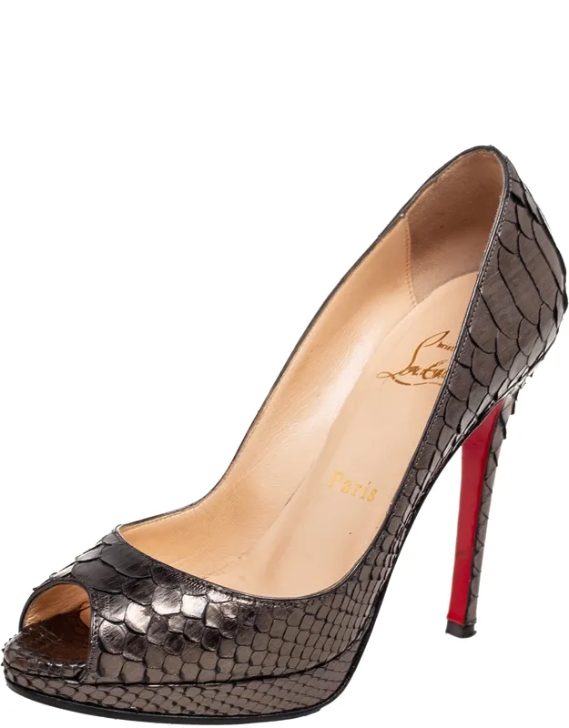 Metallic Python Leather Platform Pumps