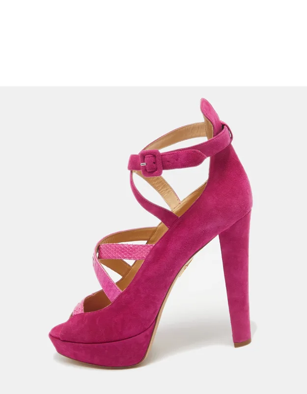 Snakeskin And Suede Ankle Strap Pumps