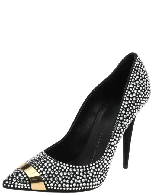 Crystal Embellished Suede Pointed Toe Pumps