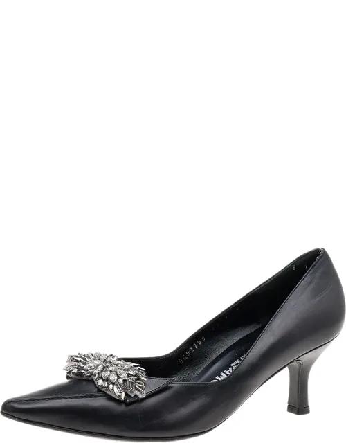 Leather Crystal Embellished Pumps