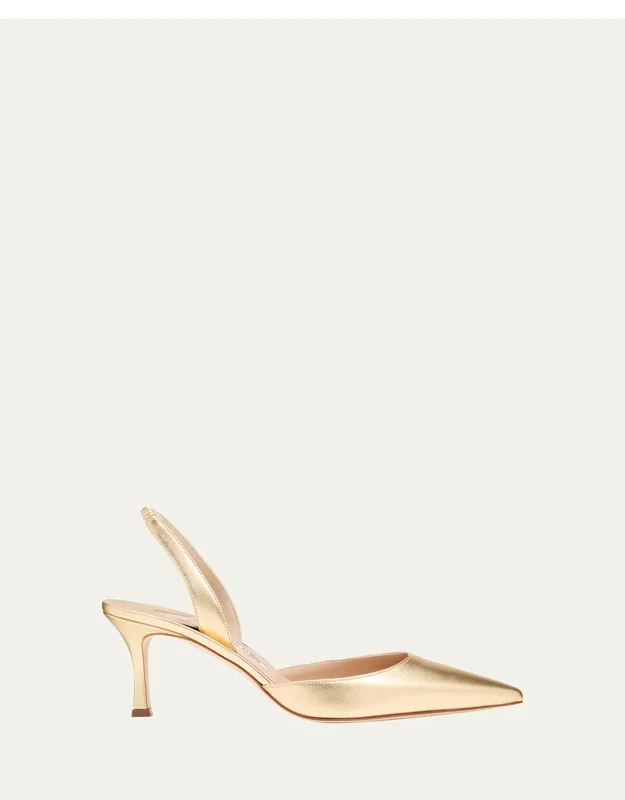 Carolyne Metallic Leather Mid-heel Slingback Pumps