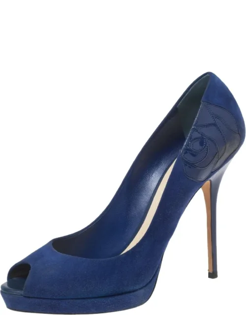 Suede Peep Toe Platform Pumps