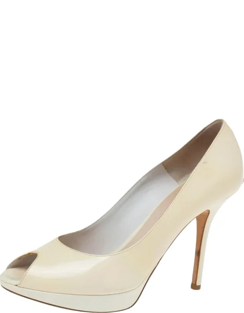 Dior Patent Leather Peep Toe Platform Pumps With High Heels