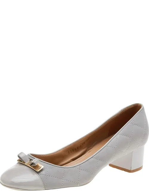 Patent Leather And Quilted Leather Block Heel Pumps