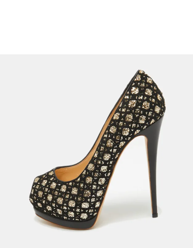 Giuseppe Zanotti Mesh And Glitter Platform Pumps With Curvaceous Arches And Comfortable Insoles
