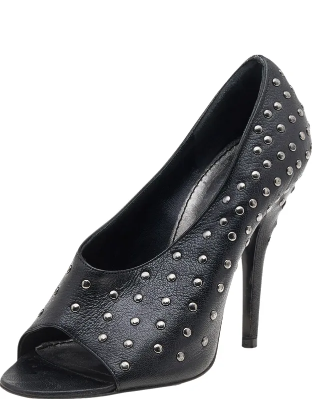 Leather Studded Open Toe Pumps