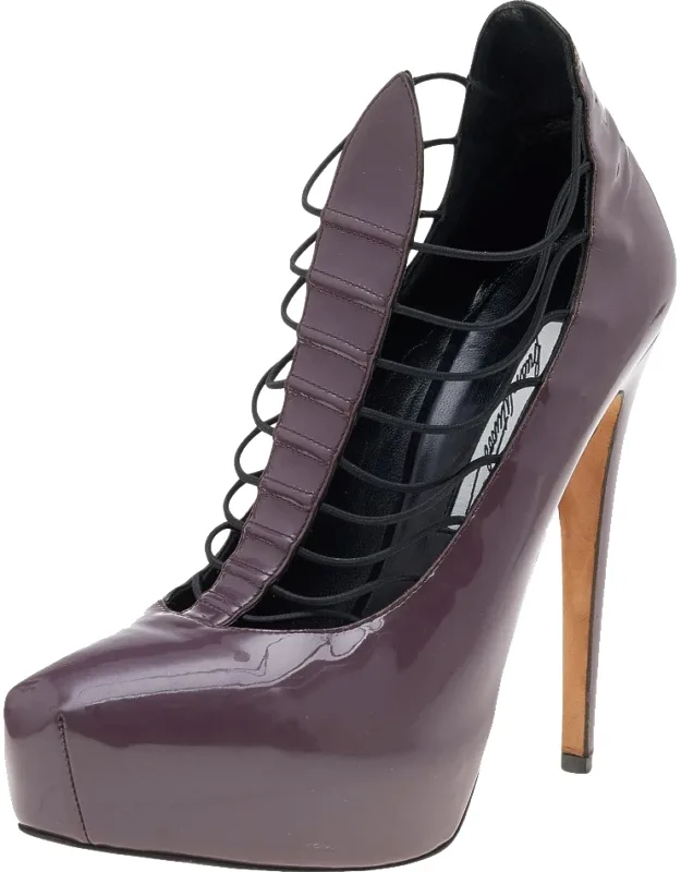 Mauve Patent Leather Cage Platform Pumps