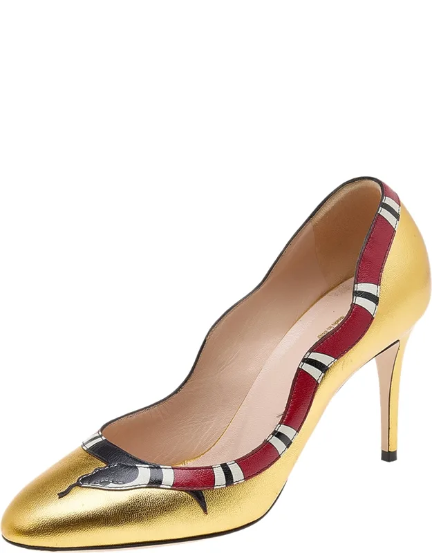 Gold Leather Yoko Snake High Heel Pumps