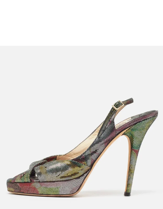 Multicolor Texture Suede Peep Toe Slingback Pumps