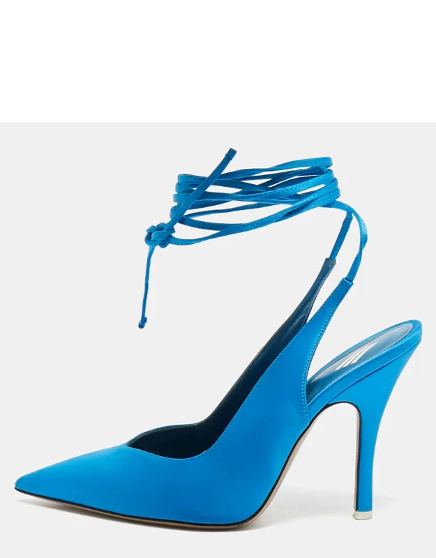 Satin Pointed Toe Ankle Wrap Pumps