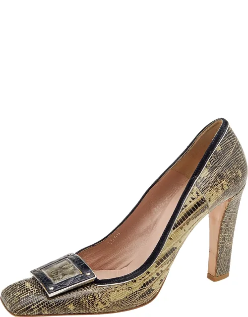 Lizard Leather Embellished Pumps
