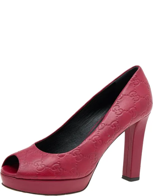 Leather Peep Toe Platform Pumps