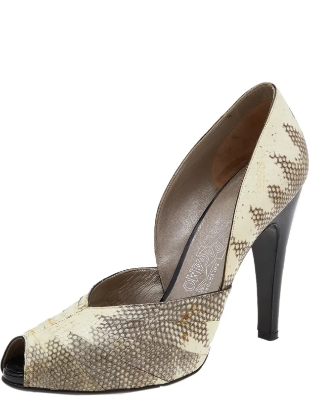 Karung And Patent Leather Peep Toe Pumps