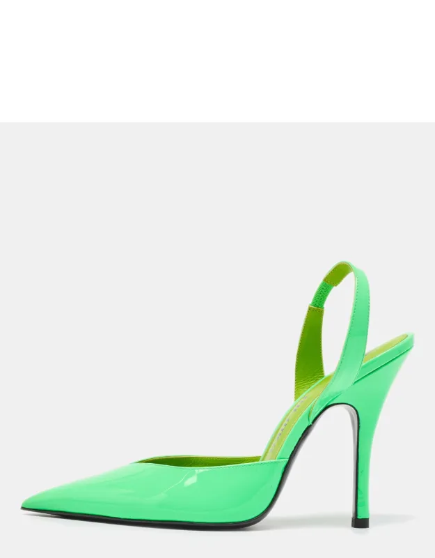 Neon Green Patent Leather Slingback Pumps