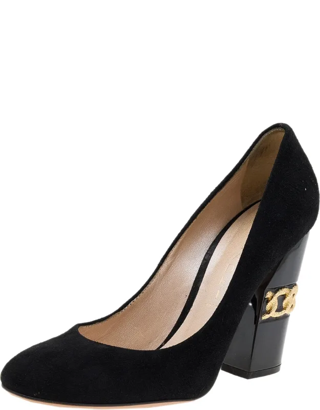 Block Heel Round Toe Pumps
