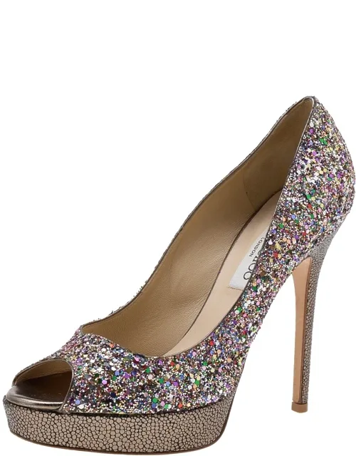 Multicolor Glitter Vibe Peep Toe Platform Pumps