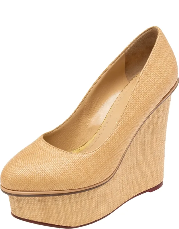 Raffia Wedge Platform Pumps