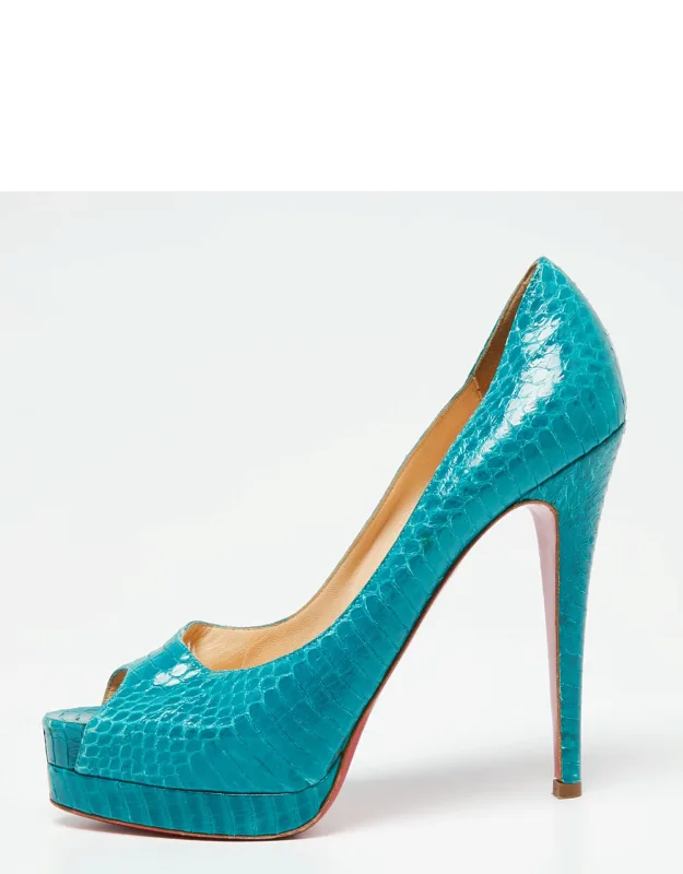 Python Leather Peep-toe Pumps