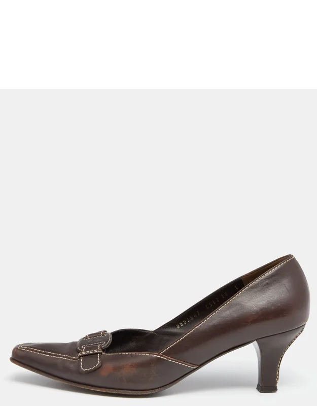Vintage Brown Leather Pointed Toe Pumps