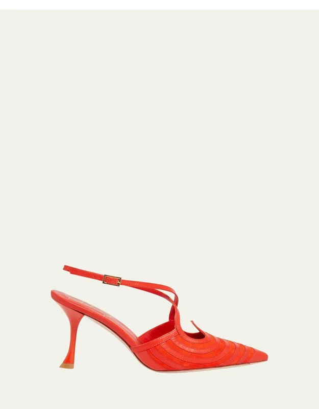 I Love Mixed Leather Slingback Pumps