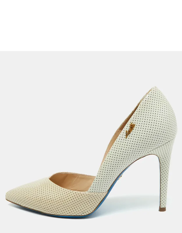 Tri Color Perforated Patent Leather Pointed Toe Pumps