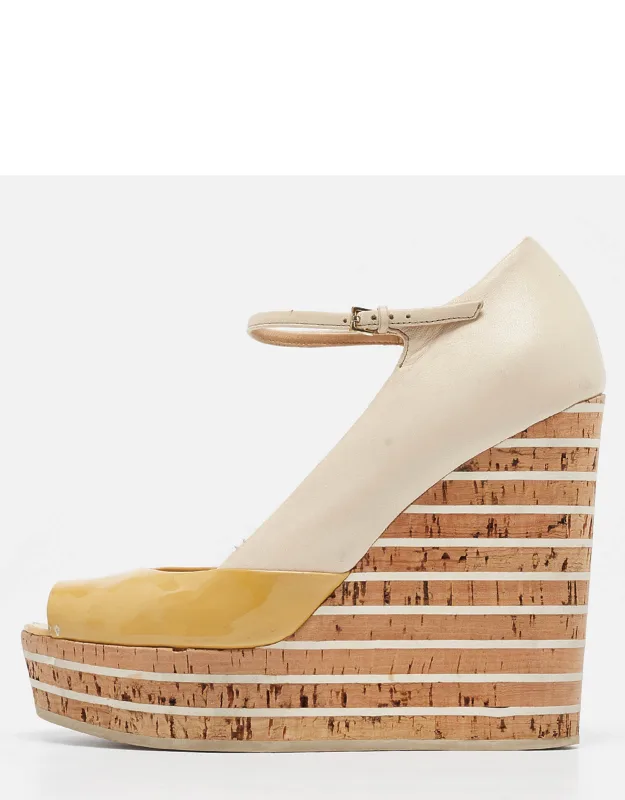 Patent And Leather Cork Wedge Pumps