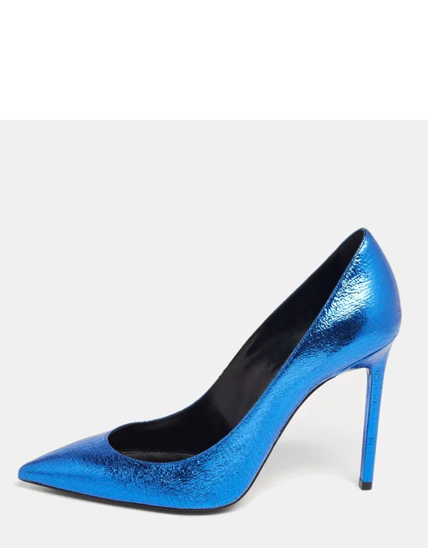 Saint Laurent Blue Leather Pumps With 11cm Heels