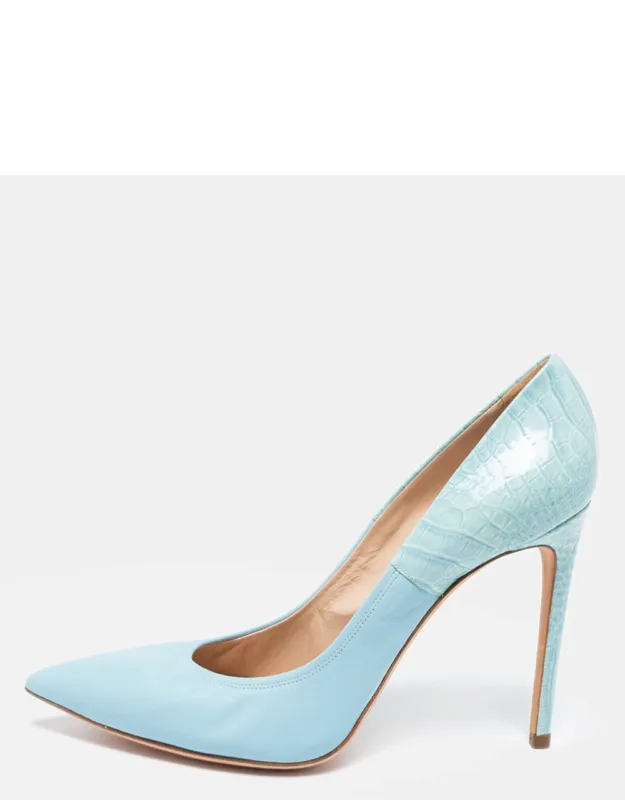 Croc Embossed Patent And Leather Pointed Toe Pumps