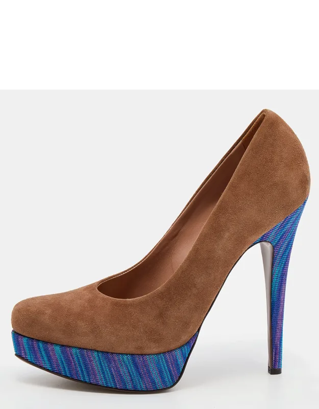 Suede And Knit Fabric Platform Pumps