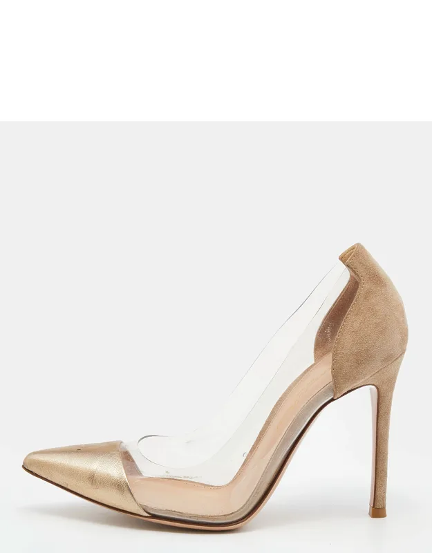 Suede Leather And Pvc Plexi Pumps