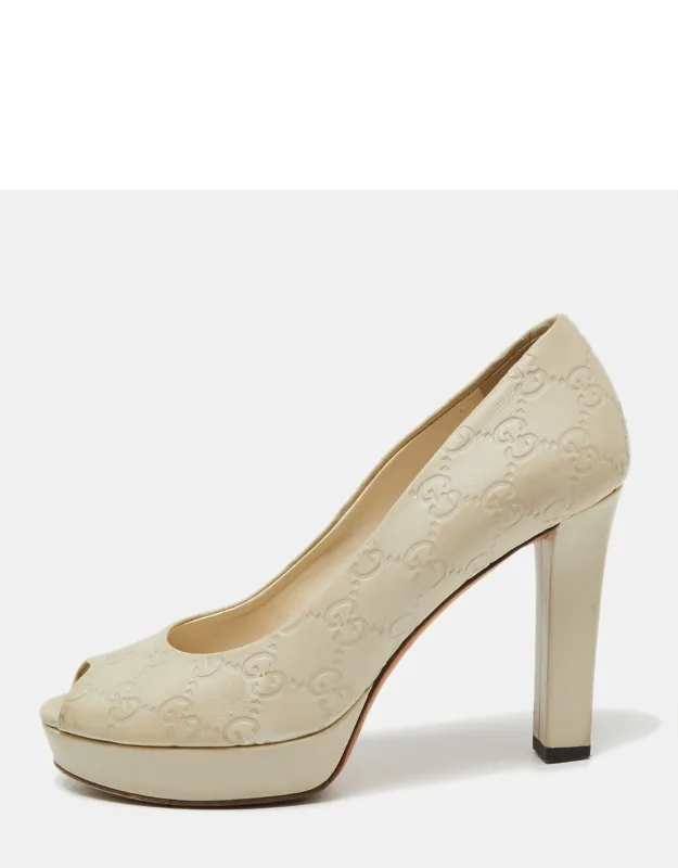 Off White Guccissima Leather Peep Toe Platform Pumps