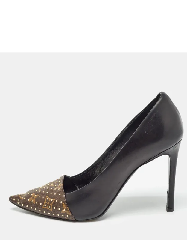 Studded Monogram Canvas And Leather Pointed Toe Pumps
