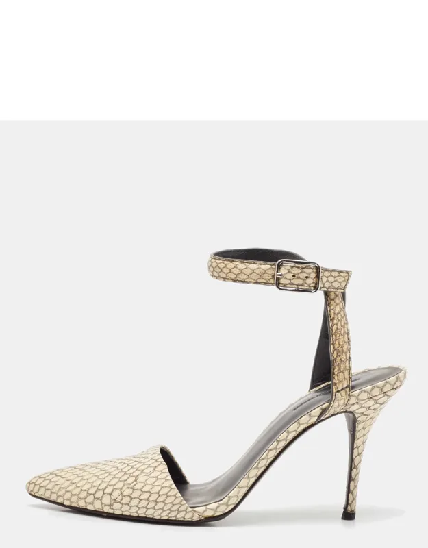 Snakeskin Leather Ankle Strap Pumps