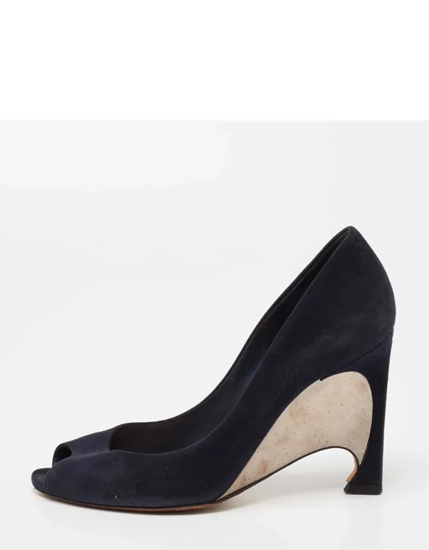 Suede Peep Toe Optique Wedge Pumps