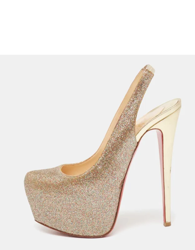 Multicolor Glitter Platform Slingback Pumps