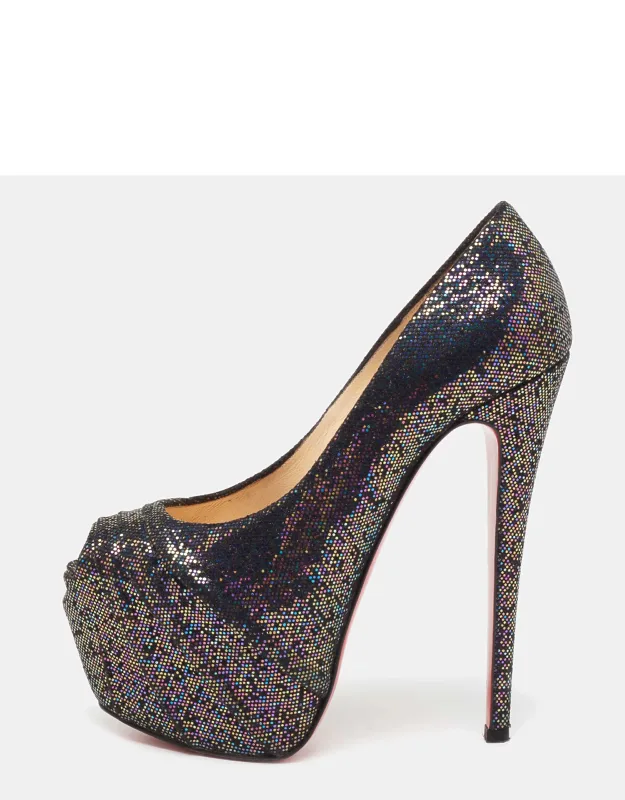 Multicolor Glitter Fabric Drapesse Spotlight Peep-toe Pumps