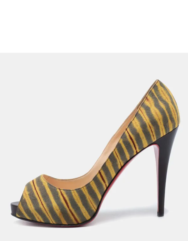 Tri-color Printed Canvas Very Prive Peep-toe Pumps
