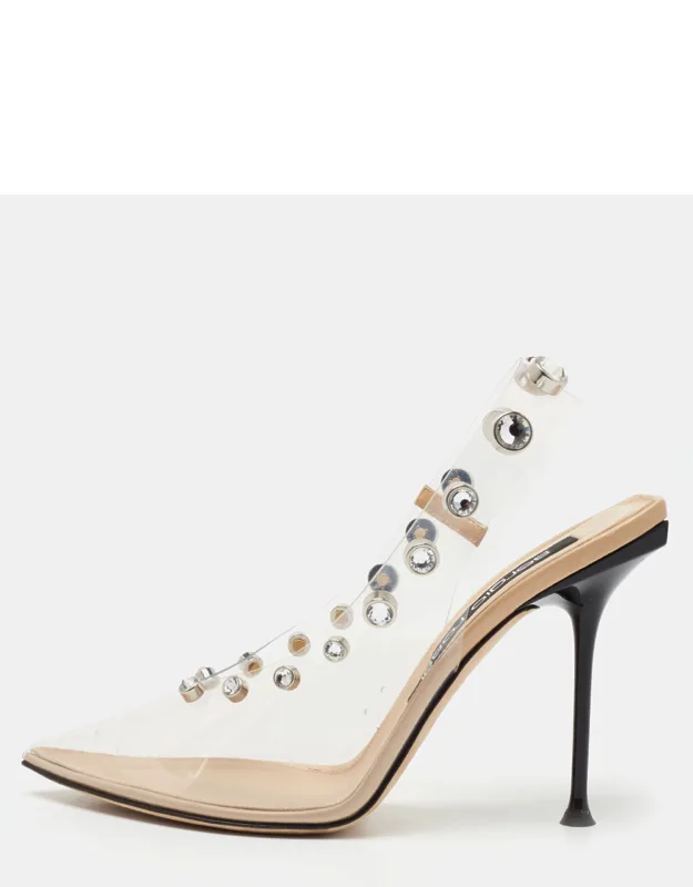 Transparent Pvc Studded Slingback Pumps