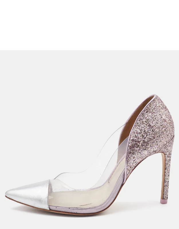 Leather Pvc And Glitter Pointed Toe Pumps