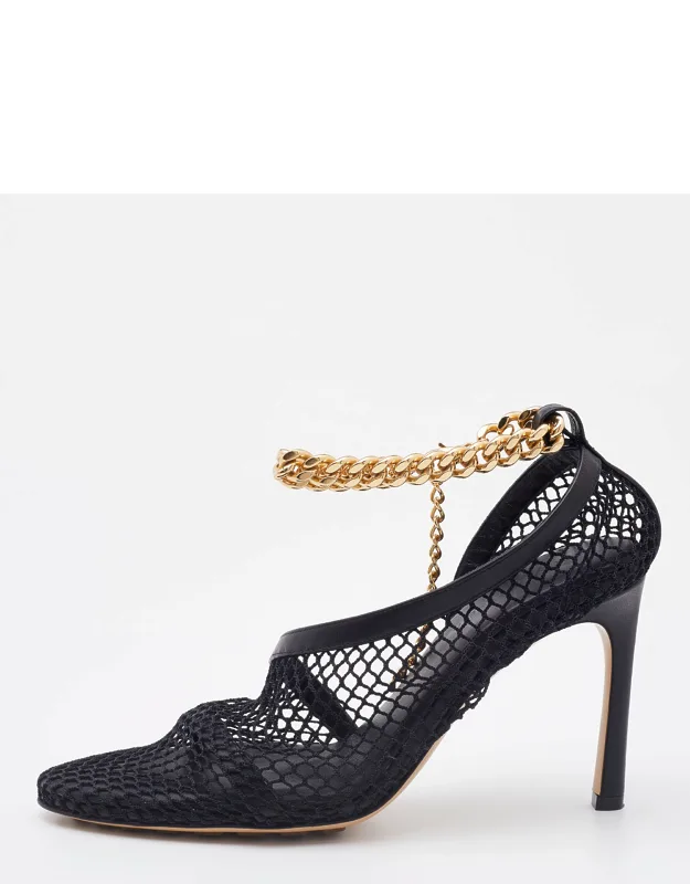 Stretch Mesh And Leather D'orsay Pumps