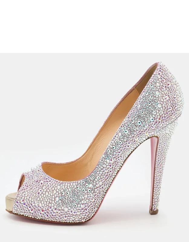 Pink Suede Crystal Embellished Peep Toe Pumps