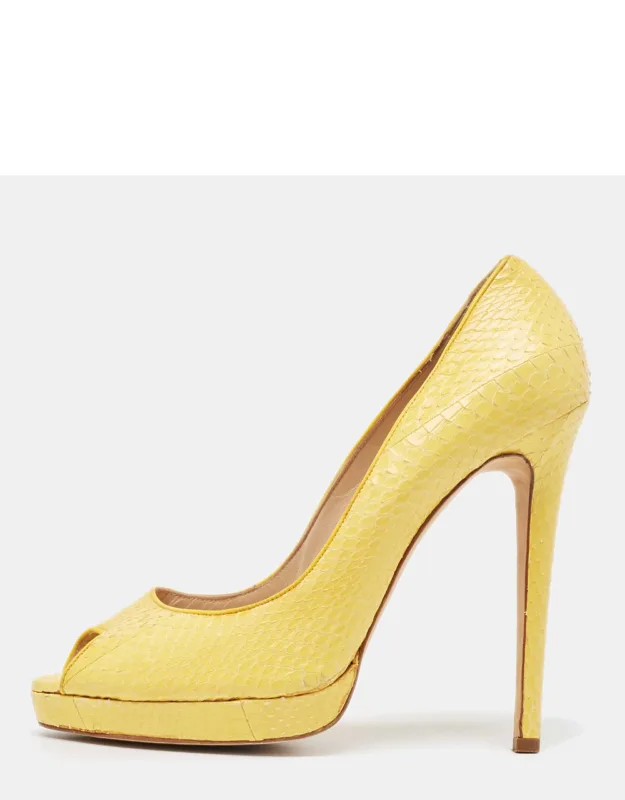 Python Leather Peep Toe Platform Pumps