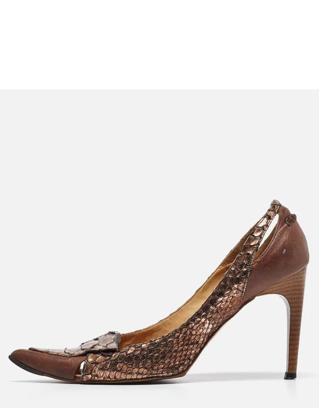 Metallic Python Leather Pointed Toe Pumps