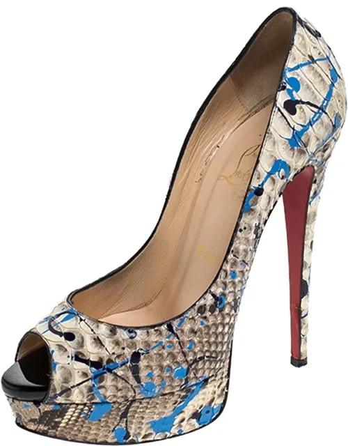 Multicolor Python Leather Troca Altareva Peep Toe Platform Pumps With Stiletto Heels And Signature Red Soles
