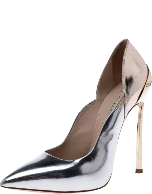 Metallic Two Tone Leather Pointed Toe Pumps