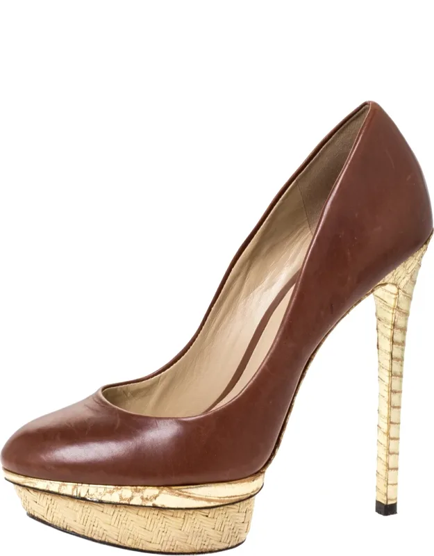 Leather And Python Effect Platform Pumps